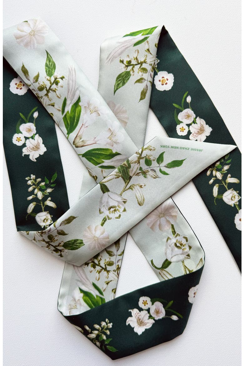 Silk Skinny Scarf Lily Garden, Alternate, color, Green