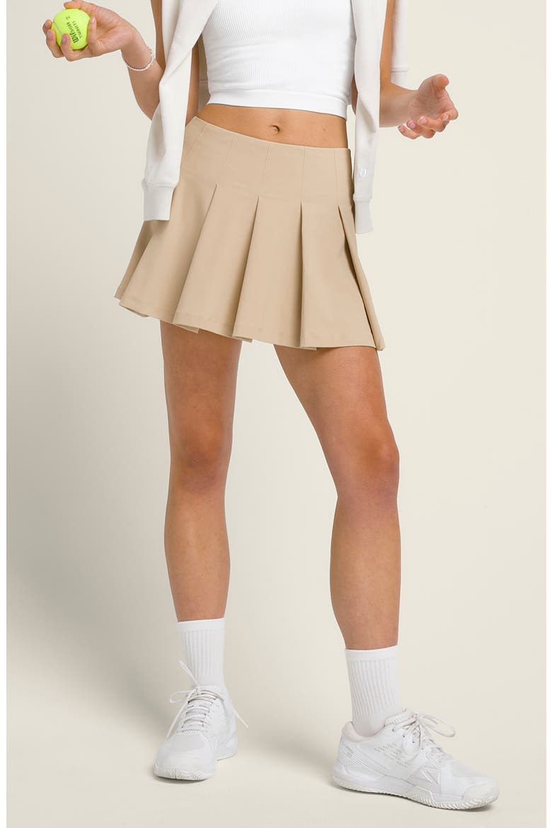 Classic Pleated Performance Miniskirt, Main, color, SAFARI