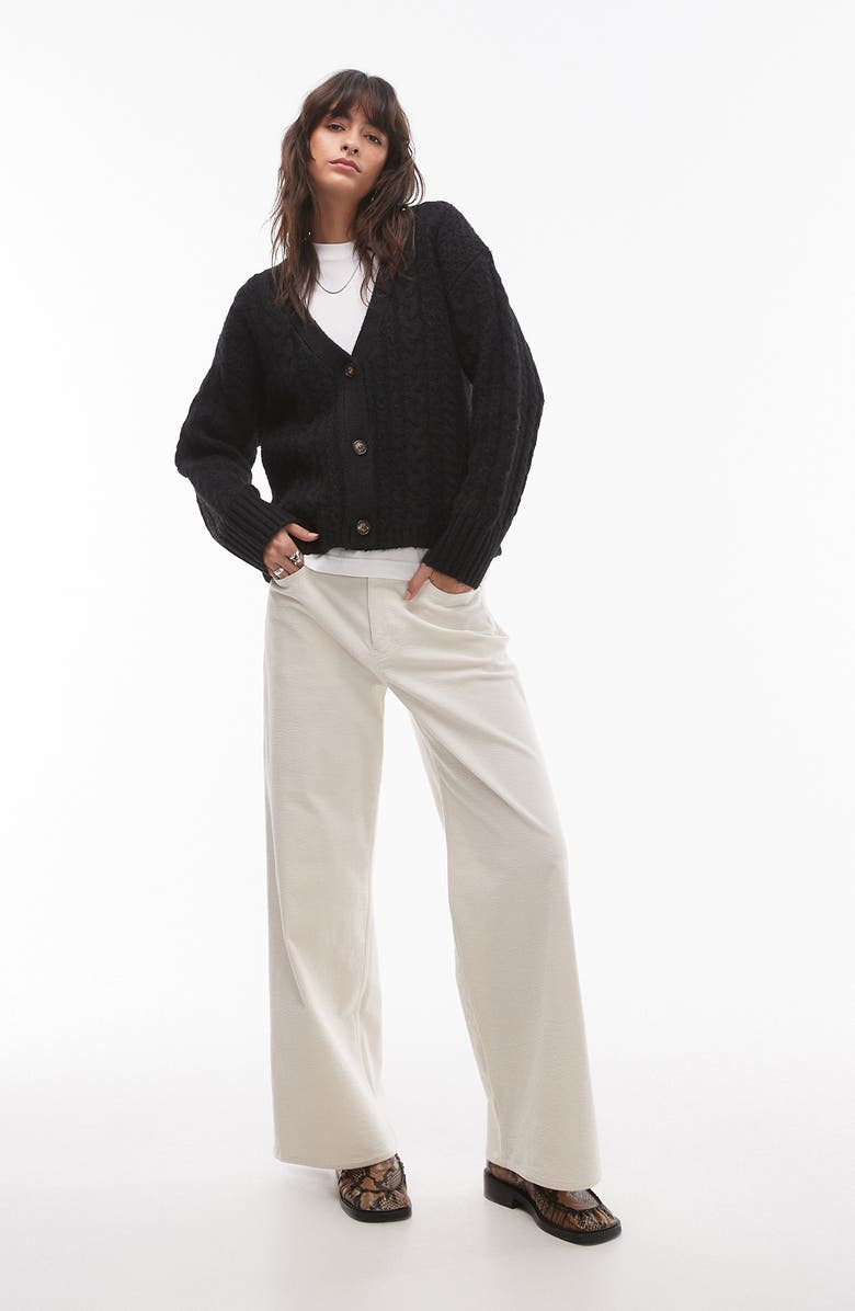 Topshop Relaxed Cable Stitch Cardigan, Alternate, color,