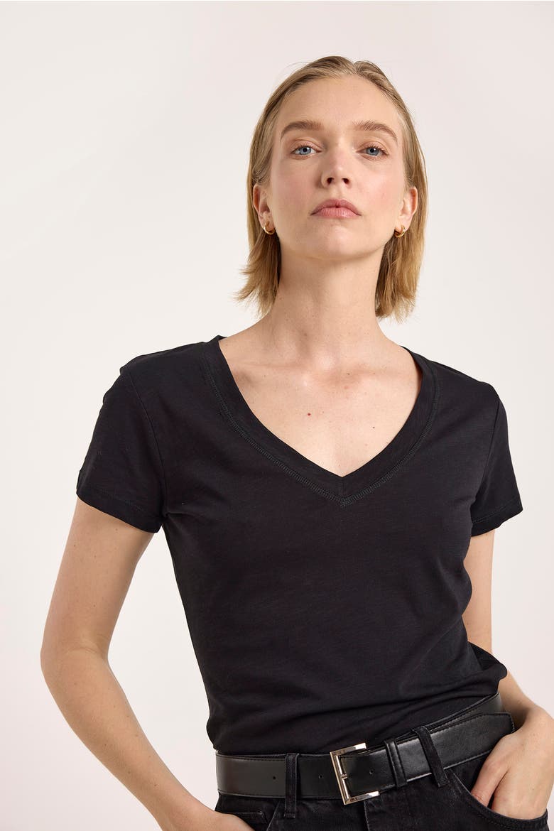 Relaxed Fit Cotton V-Neck T-shirt, Alternate, color, Black