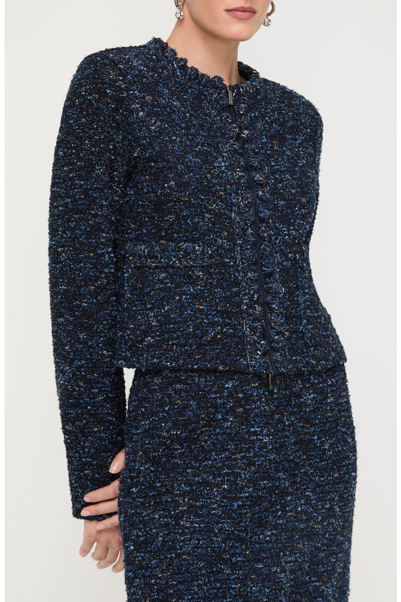 Cosmos Crochet Trim Bouclé Tweed Jacket, Main, color, INK MULTI