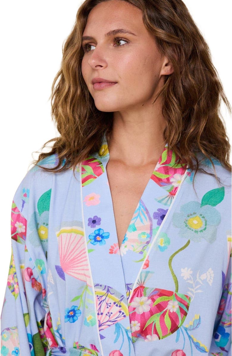 The Cat's Pajamas Pima Knit Kimono Robe Floral, Alternate, color, Shanghai Fans