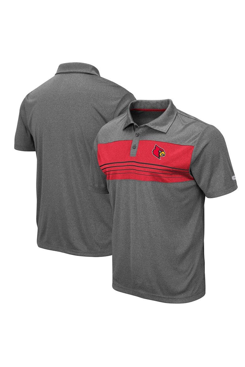 Men's Colosseum Heathered Charcoal Louisville Cardinals Smithers Polo, Main, color, Heather Charcoal