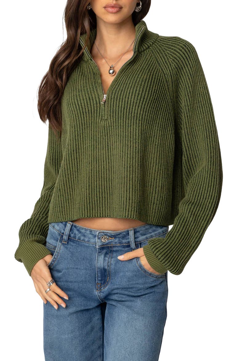 Rib Stitch Quarter Zip Sweater, Main, color, OLIVE