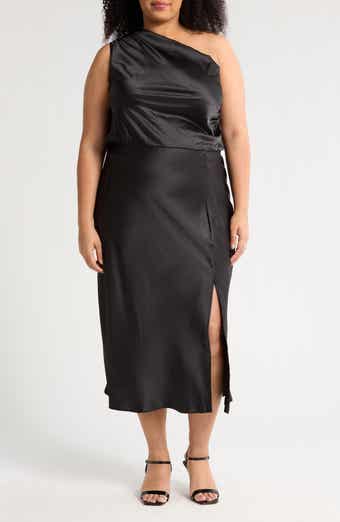 One-Shoulder Satin Midi Dress