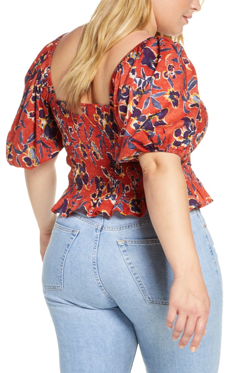 BP. Print Smocked Crop Top, Alternate, color, 