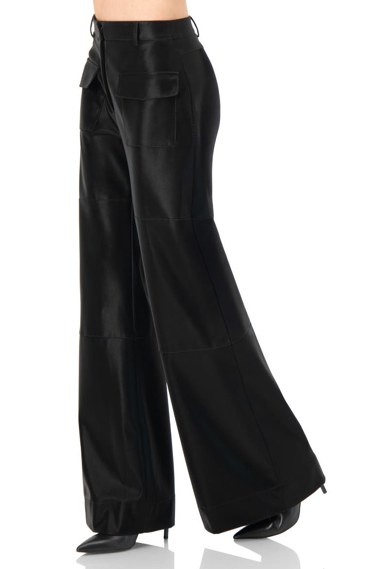 High Shine Semi-Flared Trousers, Alternate, color, Black