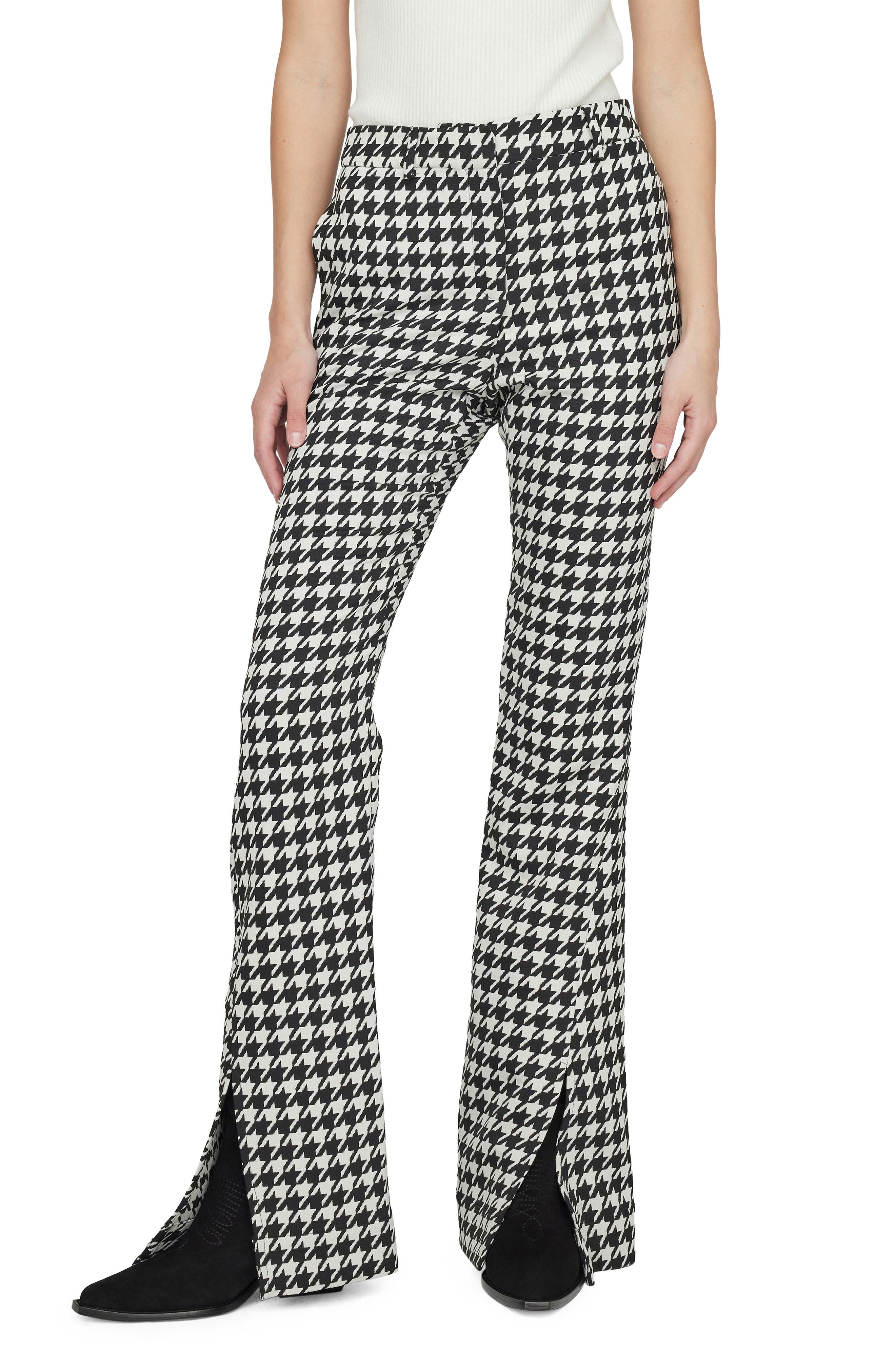 Jocelyn Houndstooth Check Flare Trousers