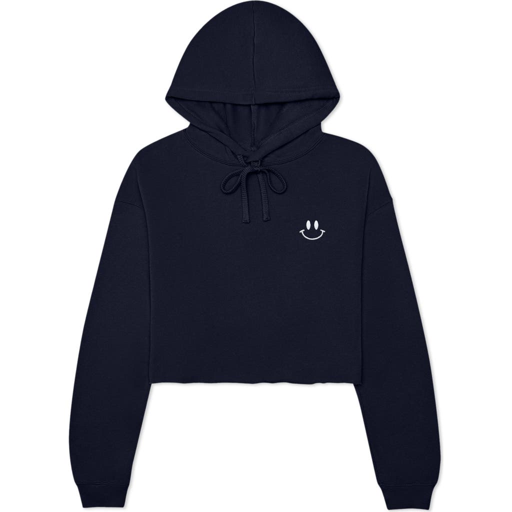 Dalix Smile Face Cropped Hoodie In Navy Blue
