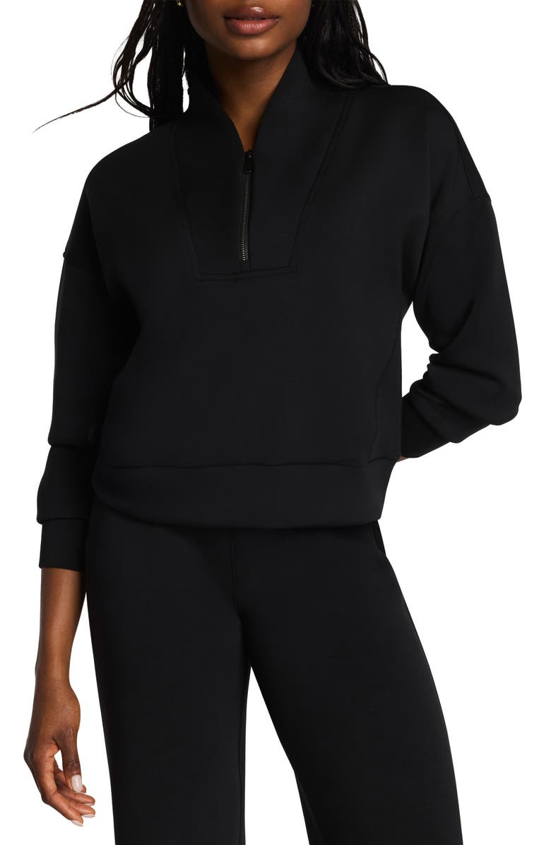 SPANX<sup>®</sup> AirEssentials Shawl Collar Quarter Zip Sweatshirt, Main, color, Very Black