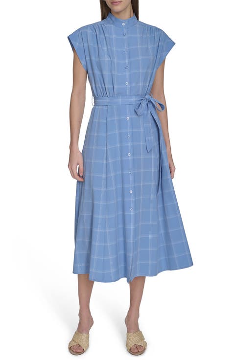 Windowpane Plaid Cap Sleeve Midi Shirtdress