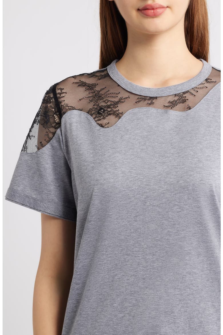 Eptima Lace Inset Cotton T-Shirt, Alternate, color, PEBBLE MELANGE