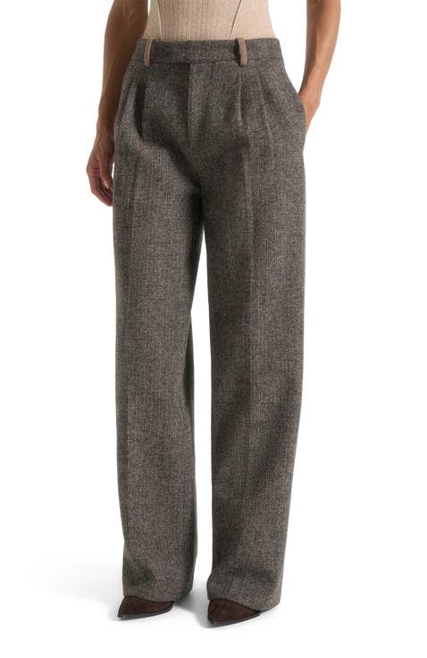 Julie Herringbone Wool Twin Pleat Trousers