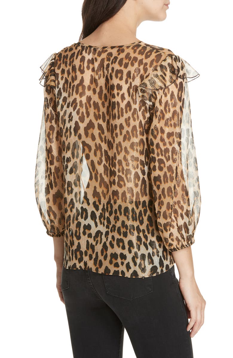 Alice + Olivia Sissy Metallic Leopard Print Silk Blend Top, Alternate, color, 