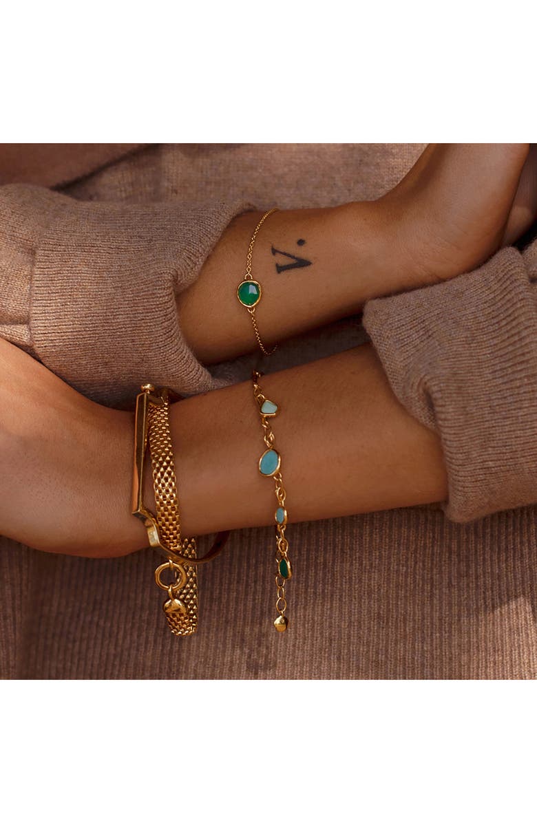 Monica Vinader Mini Siren Fine Chain Bracelet, Alternate, color, Green Onyx/ Yellow Gold