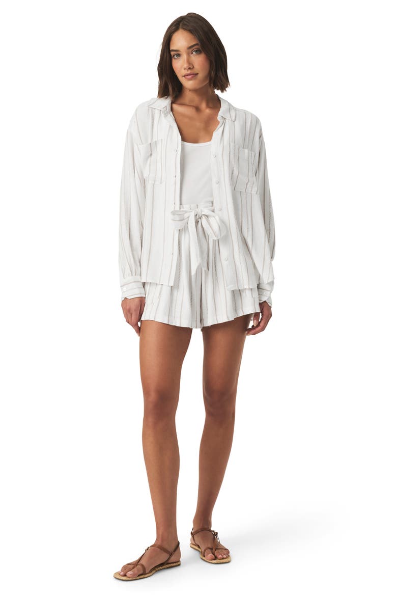 Gabrielle Stripe Button-Up Shirt, Alternate, color, WHITE/ FAWN