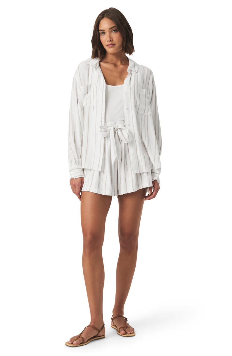 Splendid Gabrielle Stripe Button-Up Shirt, Alternate, color, White/ Fawn