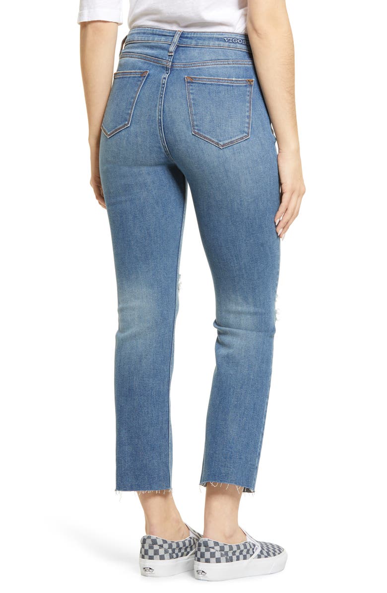Vigoss Stevie Ripped High Waist Crop Straight Leg Jeans, Alternate, color,