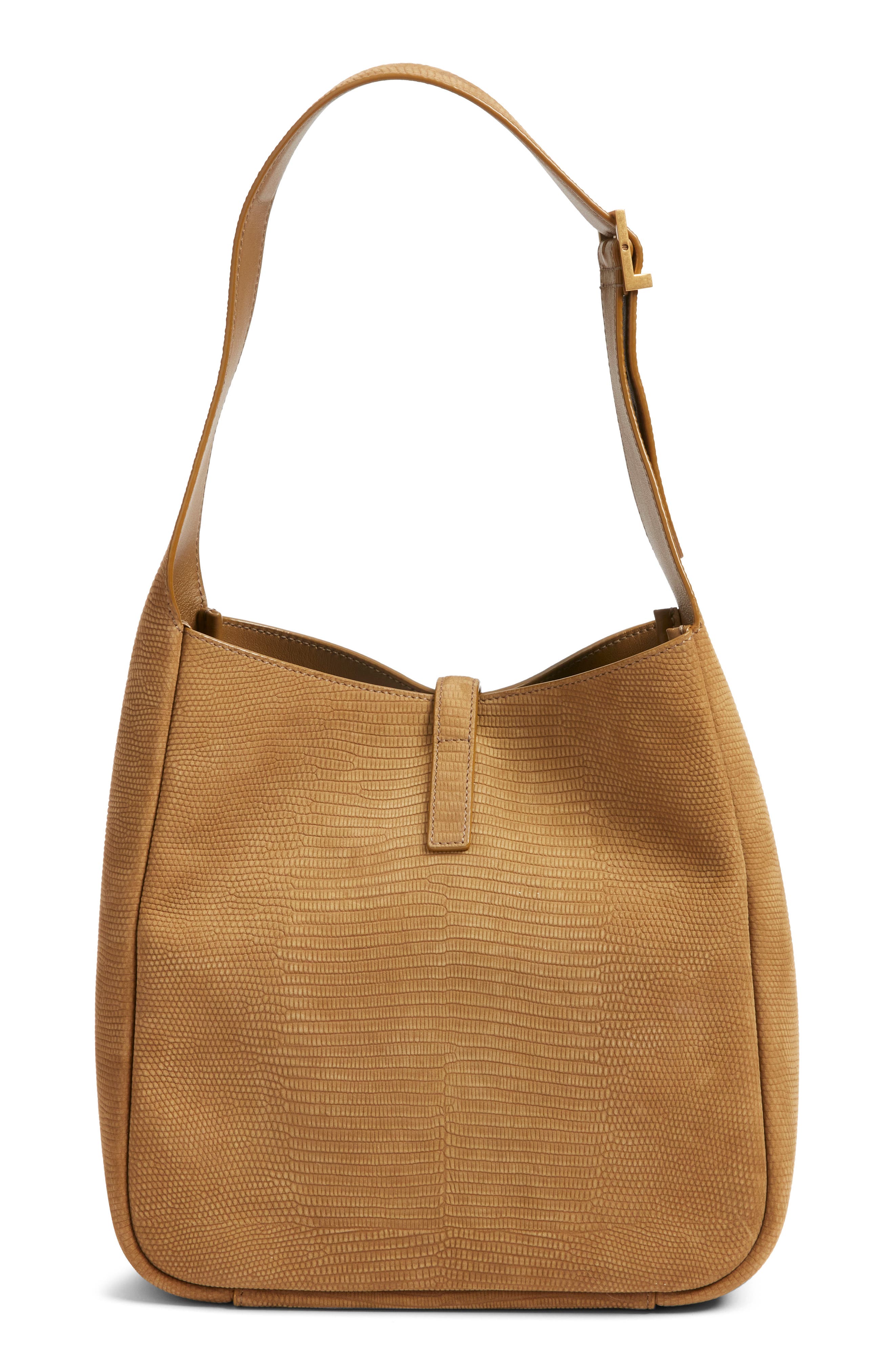 Saint Laurent Small Le 5 À 7 Snakeskin Embossed Suede Shoulder Bag, Alternate, color, Dark Pistacchio