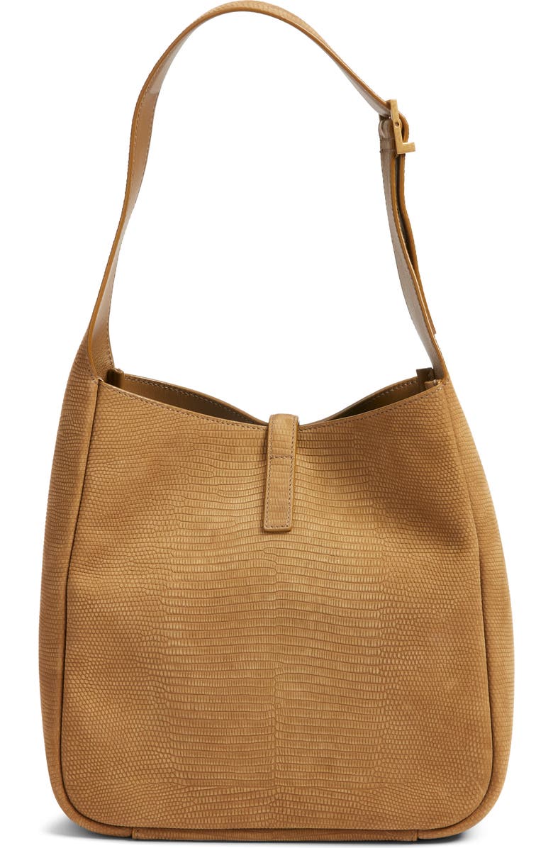 Saint Laurent Small Le 5 À 7 Snakeskin Embossed Suede Shoulder Bag, Alternate, color, Dark Pistacchio