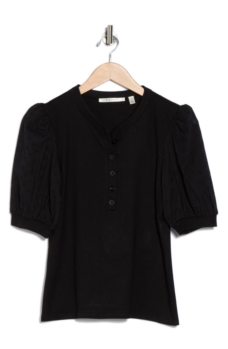 CYRUS Eyelet Sleeve Top, Alternate, color, Black