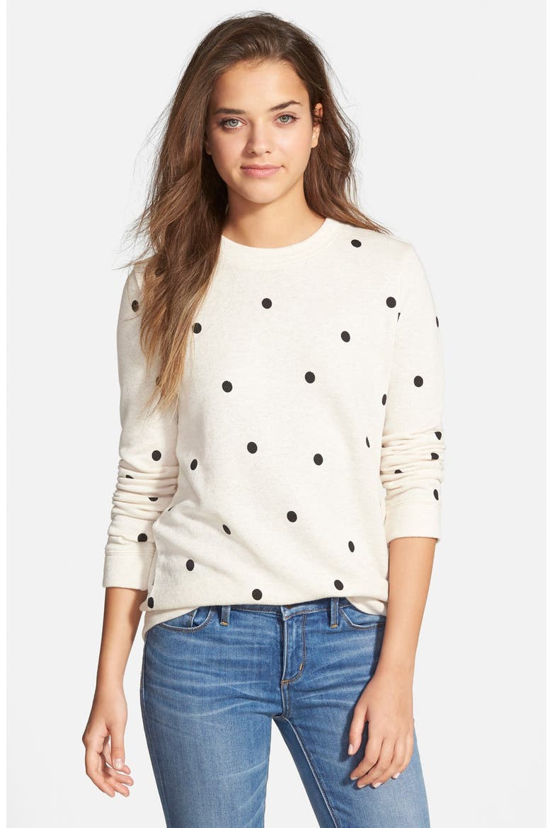 Polka Dot Sweatshirt, Main, color, OATMEAL HEATHER SNOW DOTS