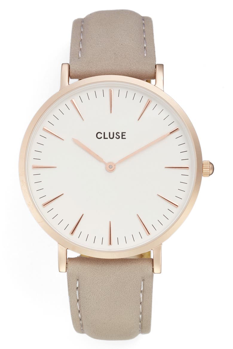 La Bohème Leather Strap Watch, 38mm, Main, color, WHITE/GREY