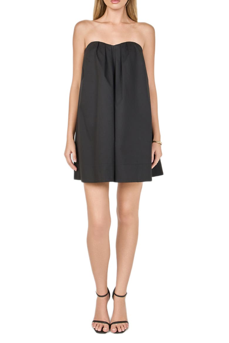 Pintuck Pleat Strapless Minidress, Main, color, BLACK