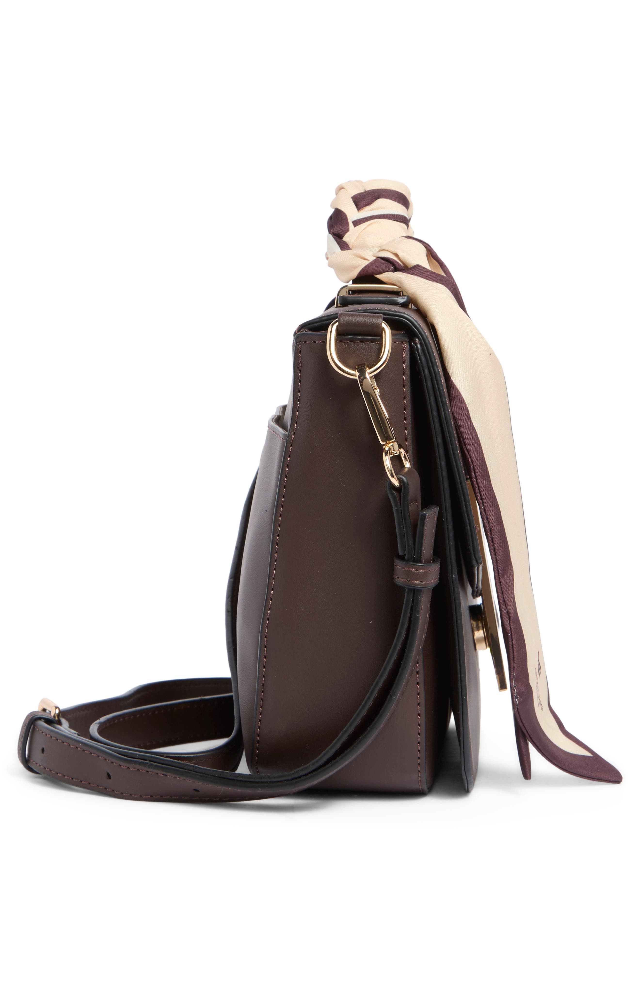 Scarf Handle Faux Leather Crossbody Bag, Alternate, color, CHOCOLATE