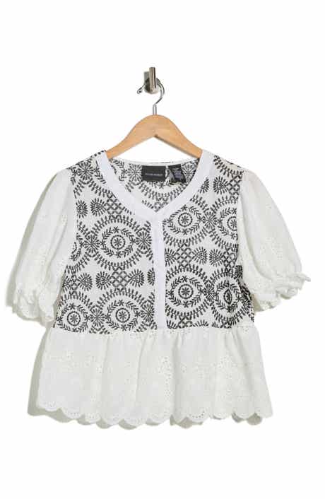 Forgotten Grace Eyelet Embroidered Short Sleeve Button-Up Shirt