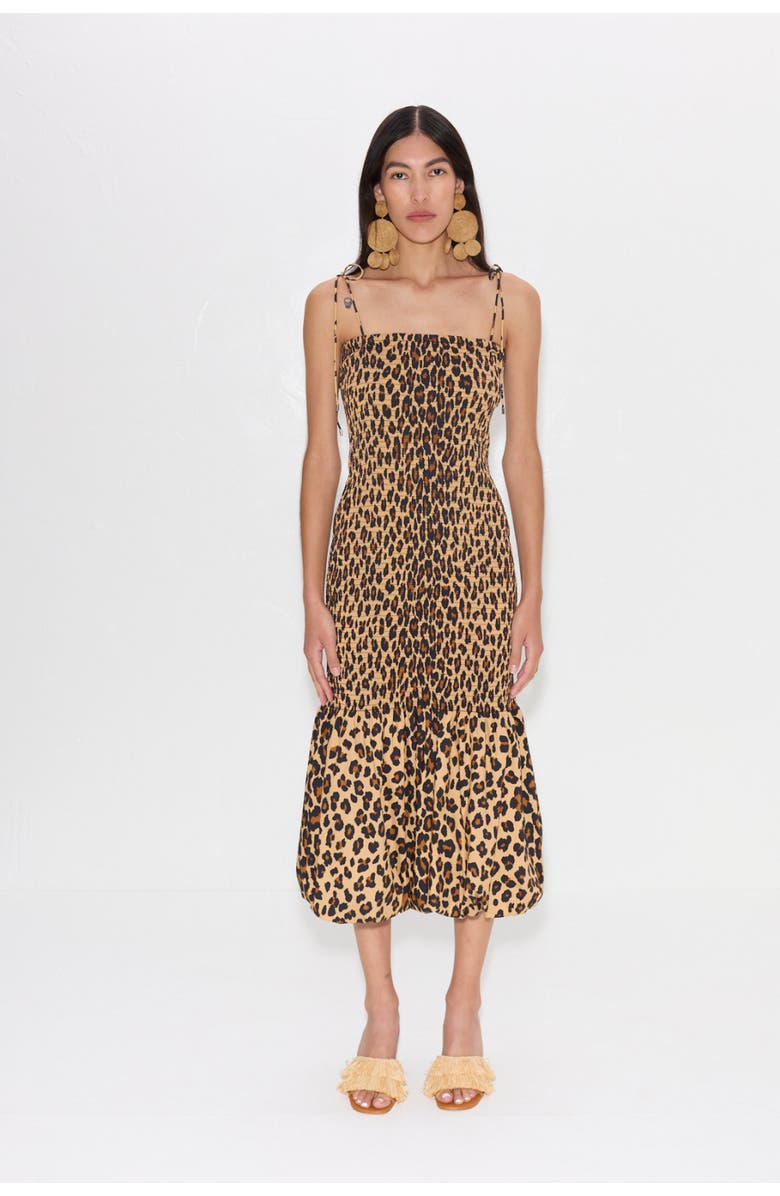 SIMONMILLER Canto Smocked Poplin Dress, Alternate, color, Cheetah