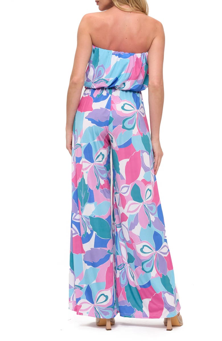 O.L. Printed Strapless Wide Leg Romper, Alternate, color, Pink Multi