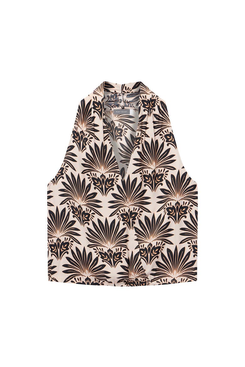 Sunset Palm Halter Top, Alternate, color, Black