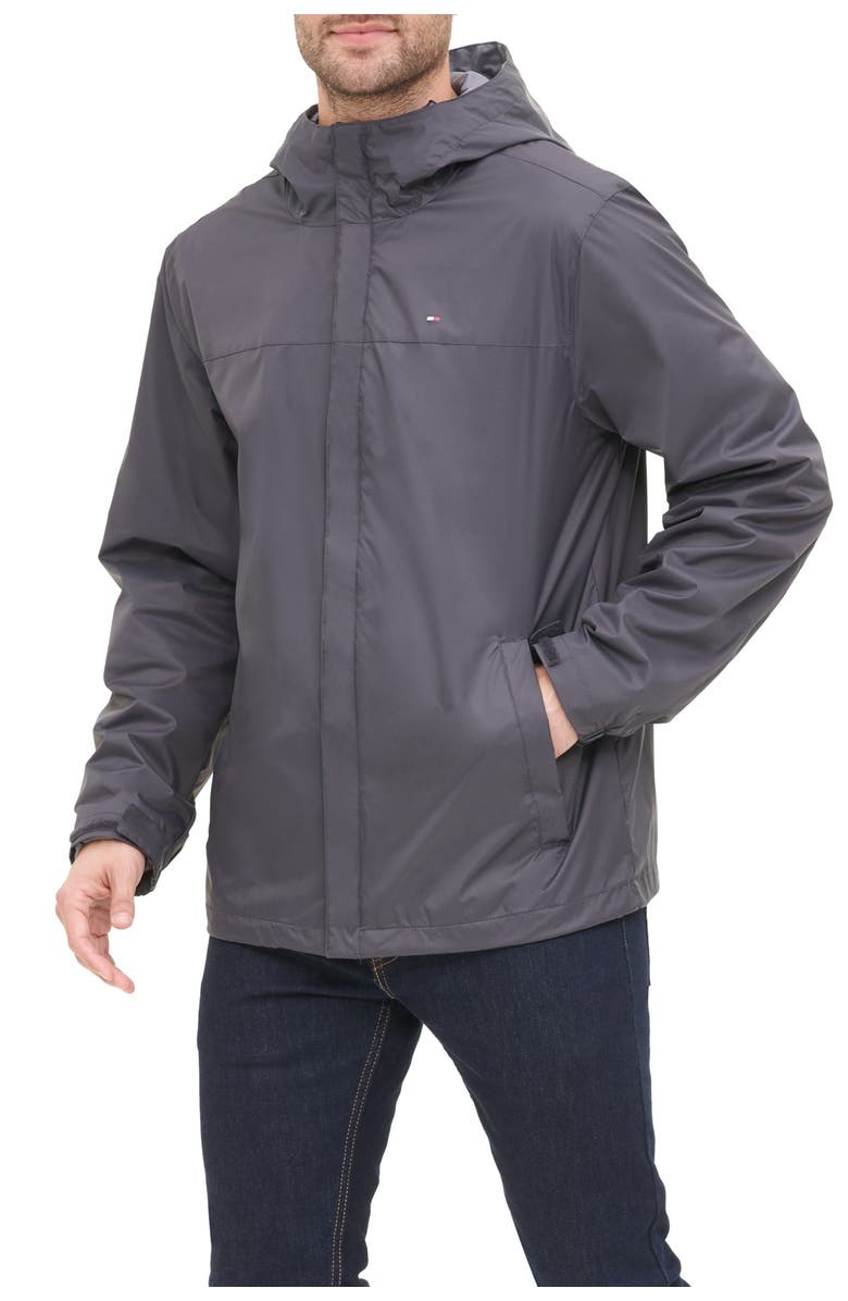 Tommy Hilfiger Hooded Rain Slicker Jacket, Alternate, color, Charcoal