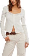 Free People Let's Party Lace Trim Cotton Waffle Cardigan
