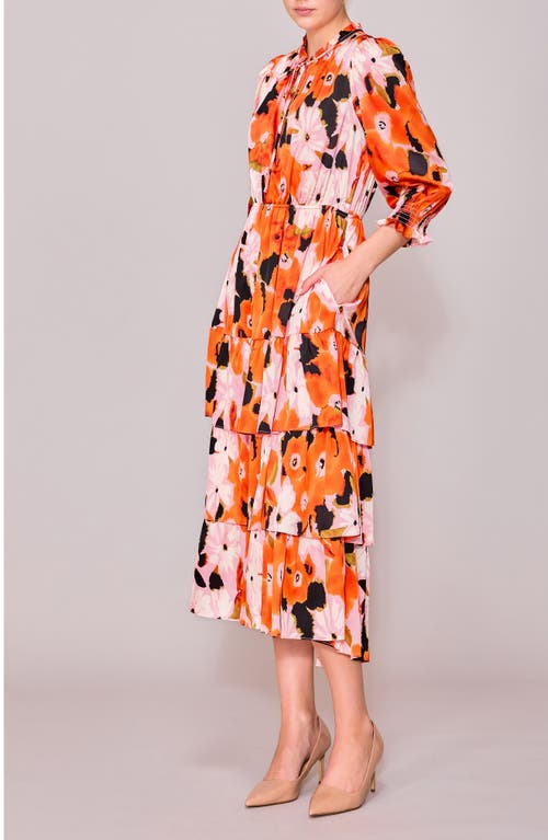 Melloday Three-quarter Sleeve Satin Midi Dress