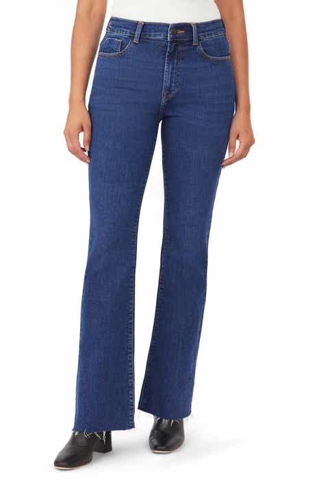 Kensie Savannah High Waist Raw Hem Flare Leg Jeans