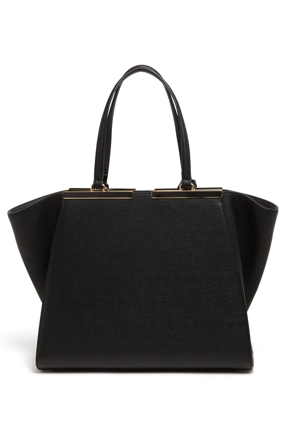 '3Jours' Leather Shopper, Alternate, color, BLACK