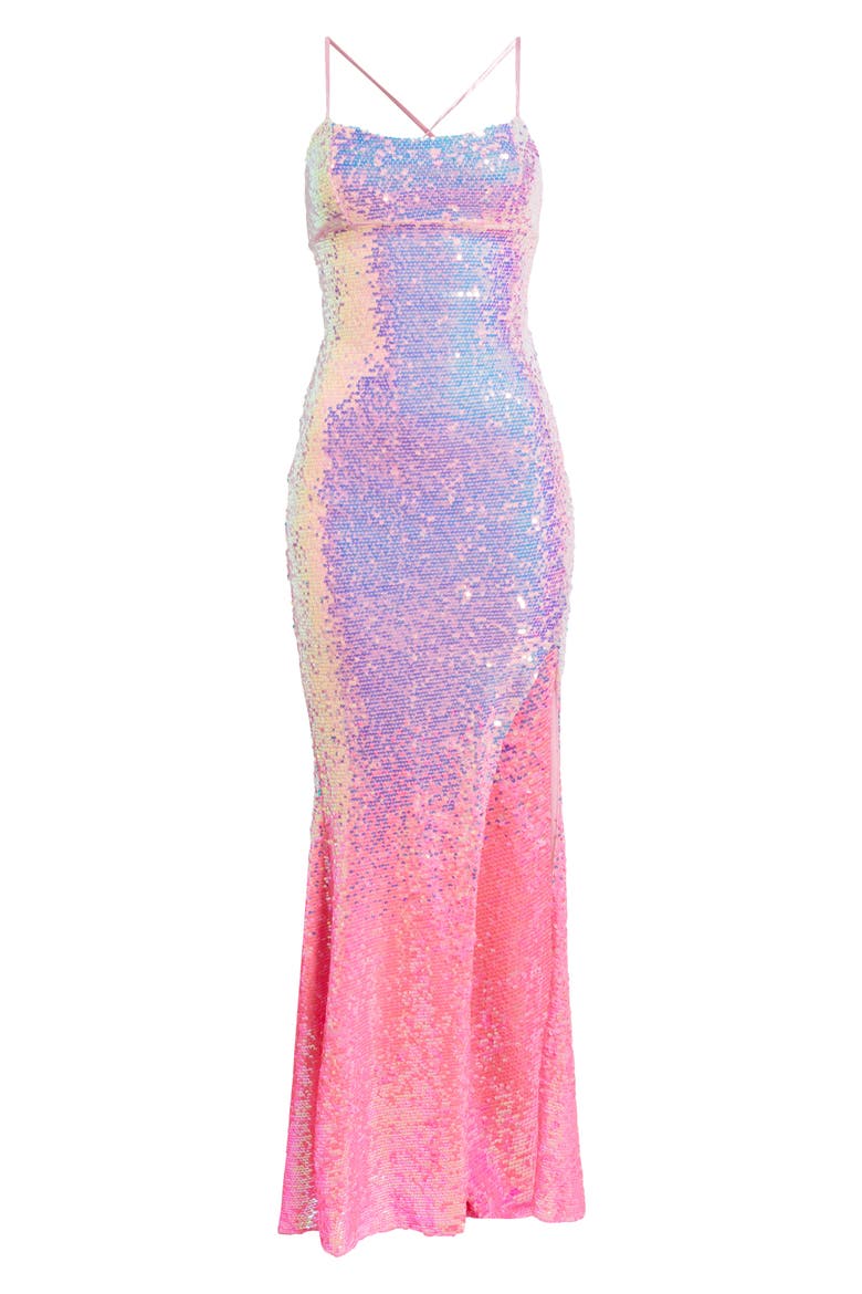 Ombré Sequin Lace-Up Back Gown, Alternate, color, PINK