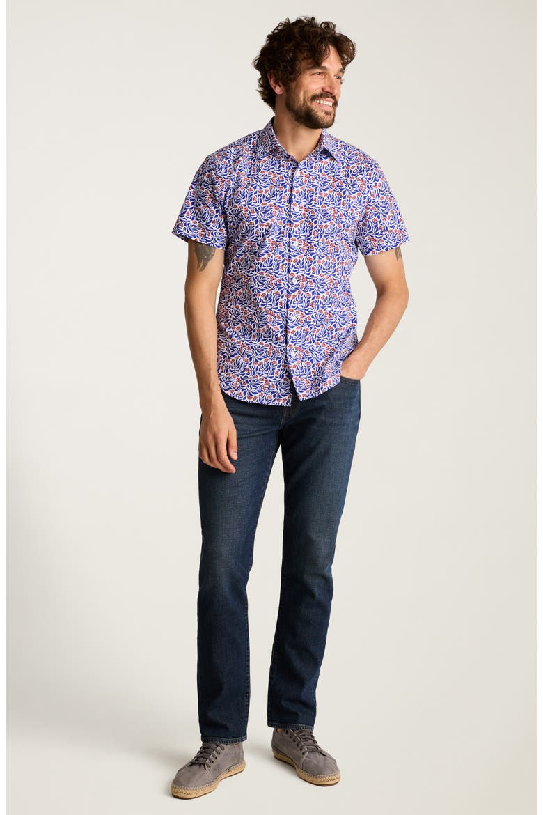 Riviera Slim Fit Floral Short Sleeve Stretch Cotton Button-Up Shirtr, Alternate, color, BLUE FLORAL VIBES