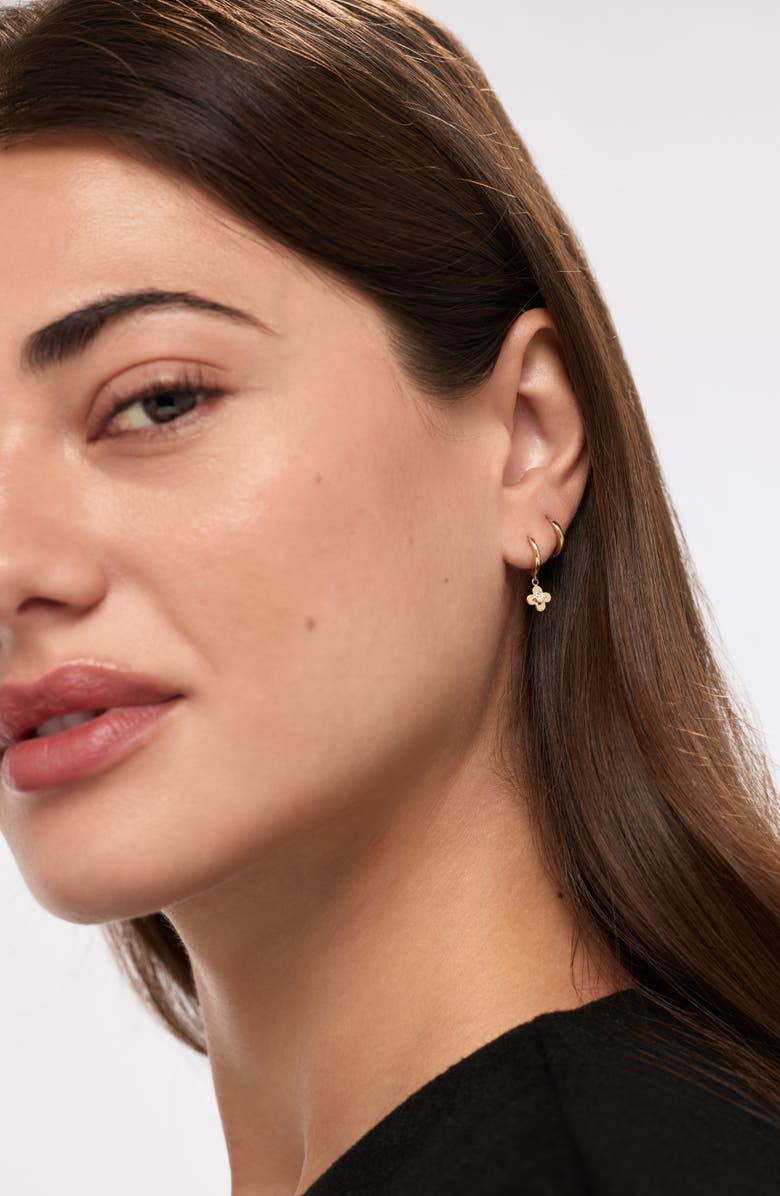 Ana Luisa Solid Yellow Gold - Mini Flower Drop Earrings, Alternate, color, Diamond