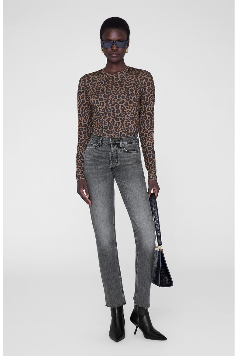 Sylvie Long Sleeve Tee, Main, color, Black / Brown Leopard