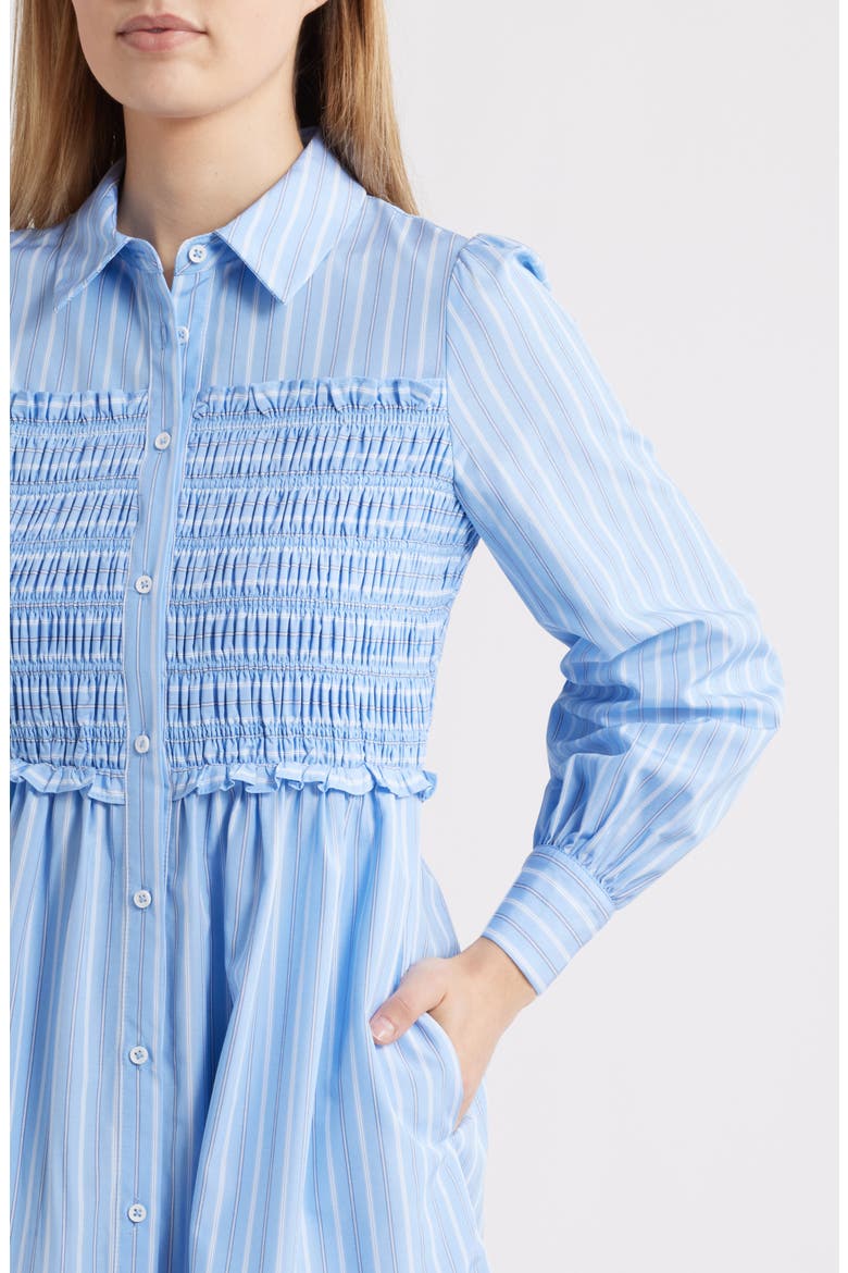 Smock Bodice Long Sleeve Shirtdress, Alternate, color, BLUE