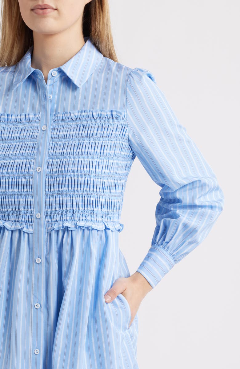 Eliza J Smock Bodice Long Sleeve Shirtdress, Alternate, color,