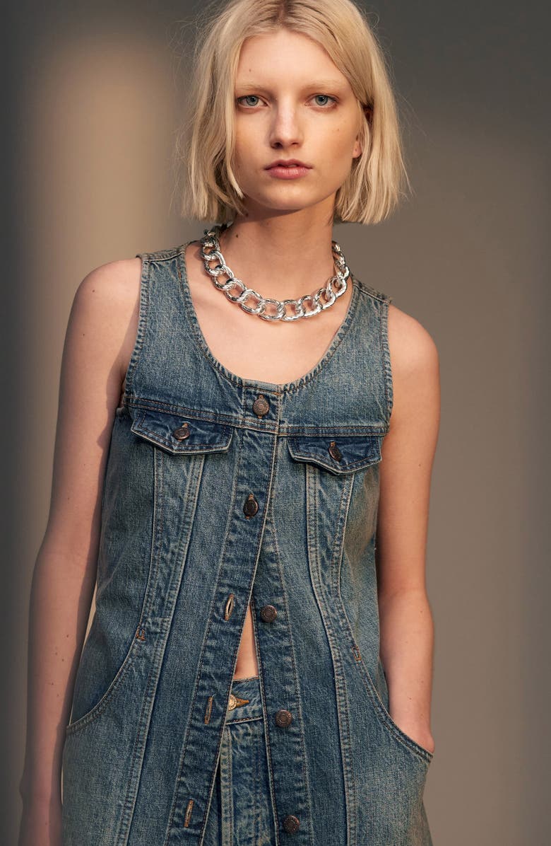 Topshop Sleeveless Denim Maxi Dress, Alternate, color, 