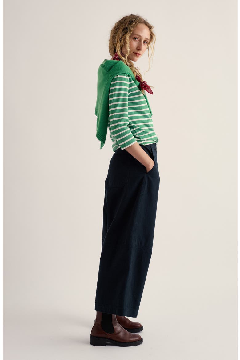 Sailor Stripe Three Quarter Sleeve Organic Cotton T-Shirt, Alternate, color, BRETON PEA POD