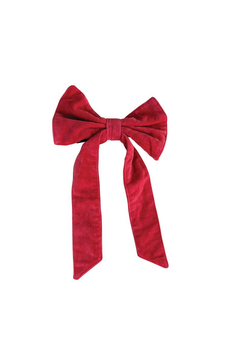 Velvet Cotton Clip Bow with Iron Accent, Main, color, Red