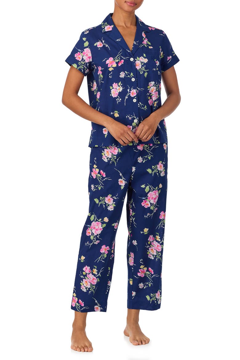 Notch Collar Long Pajamas, Main, color, NAVY PRINT