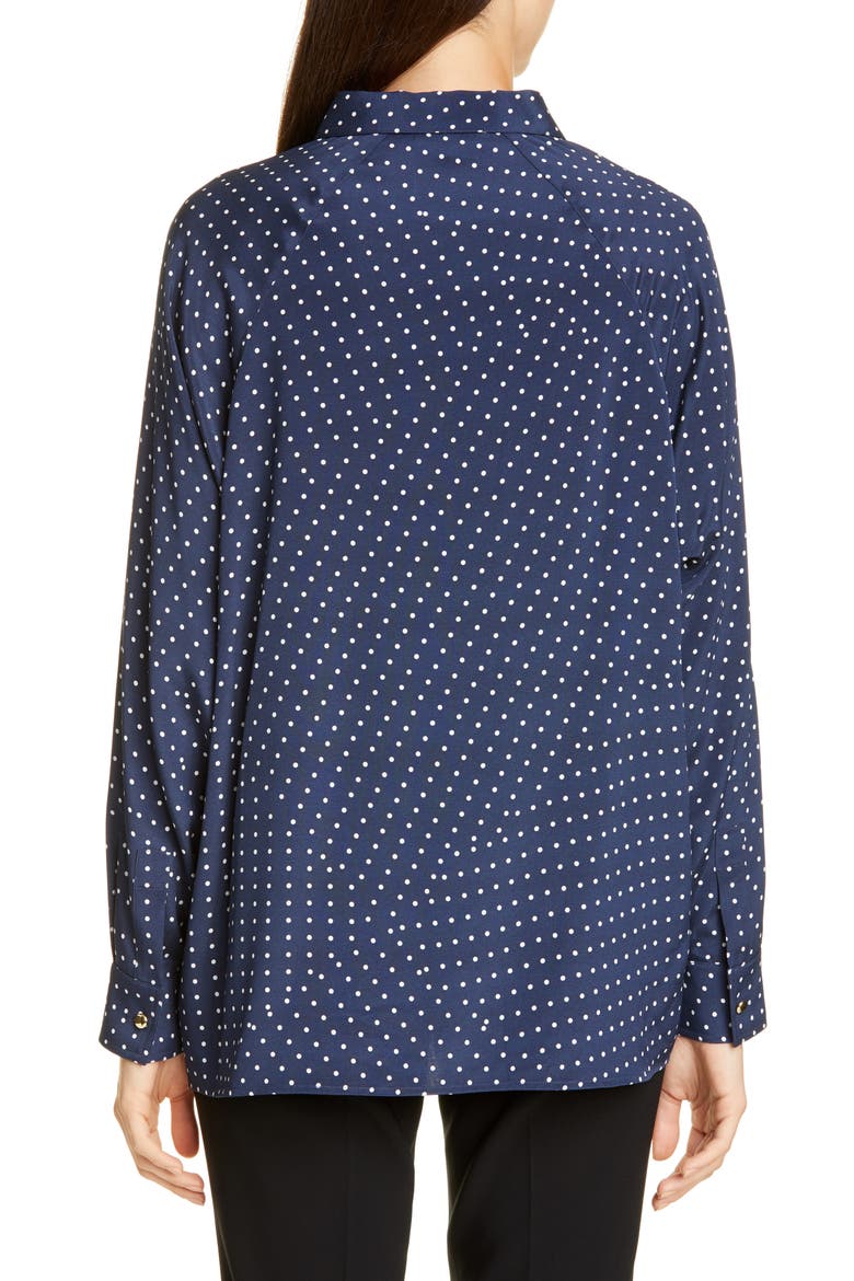 Polka Dot Print Stretch Silk Blouse, Alternate, color, NAVY/ WHITE