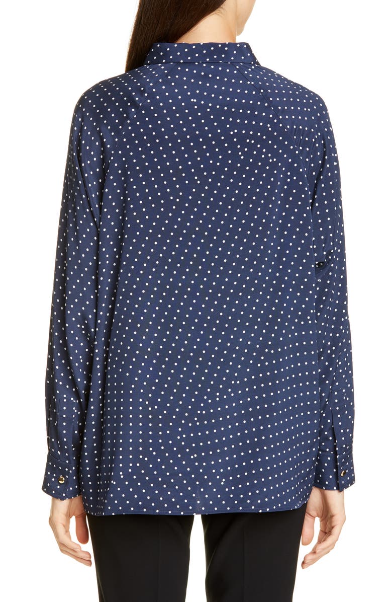 St. John Collection Polka Dot Print Stretch Silk Blouse, Alternate, color, 
